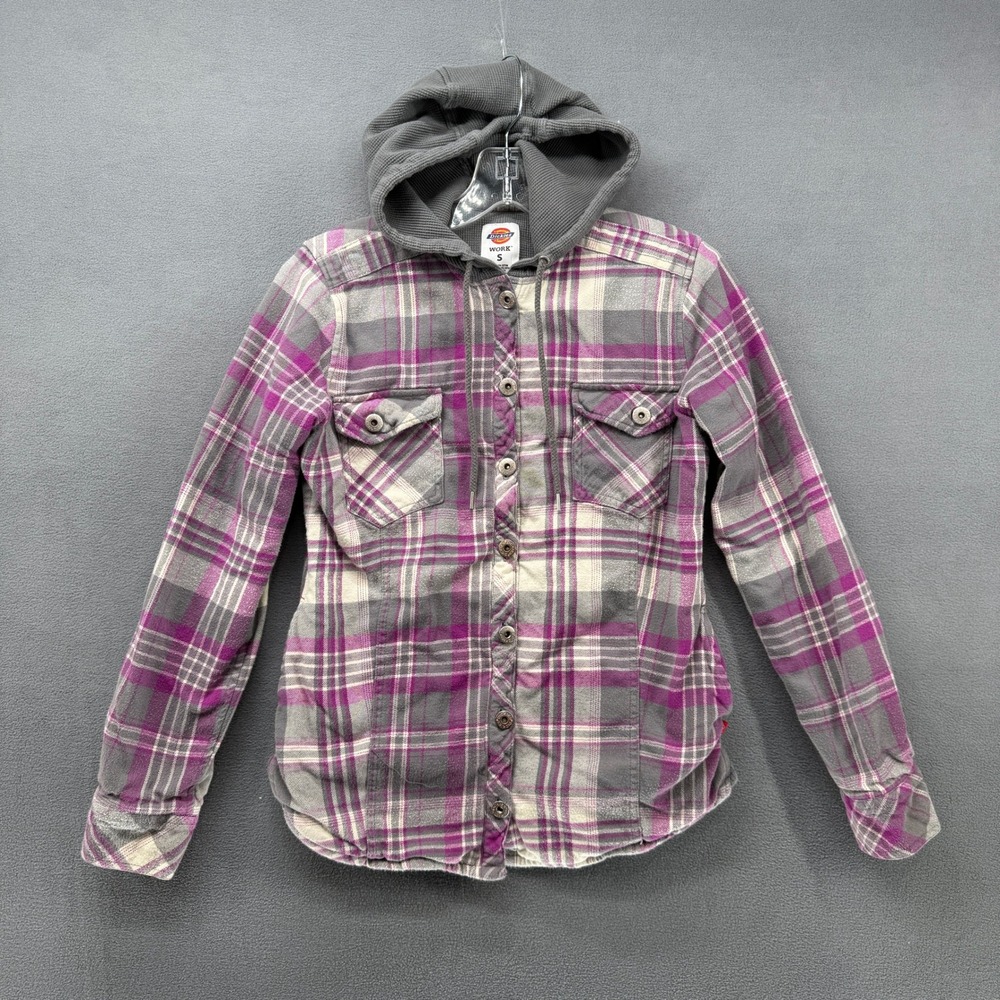 Dickies Lined Work Flannel‎ Shirt Hooded Plaid Purple Gray Women's Small